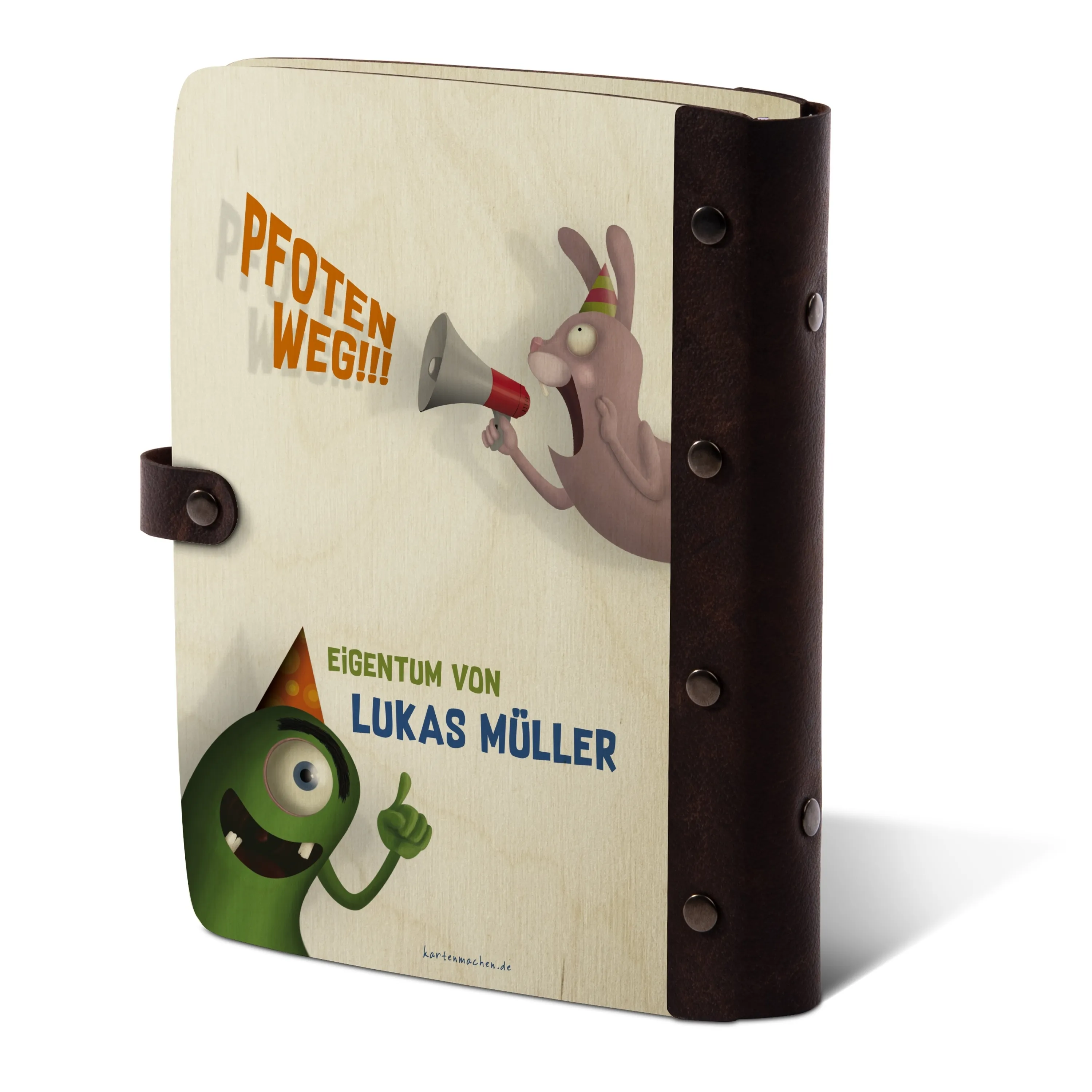 Personalisiertes Notizbuch / Tagebuch Birkensperrholz für Kinder - Monster Freundebuch