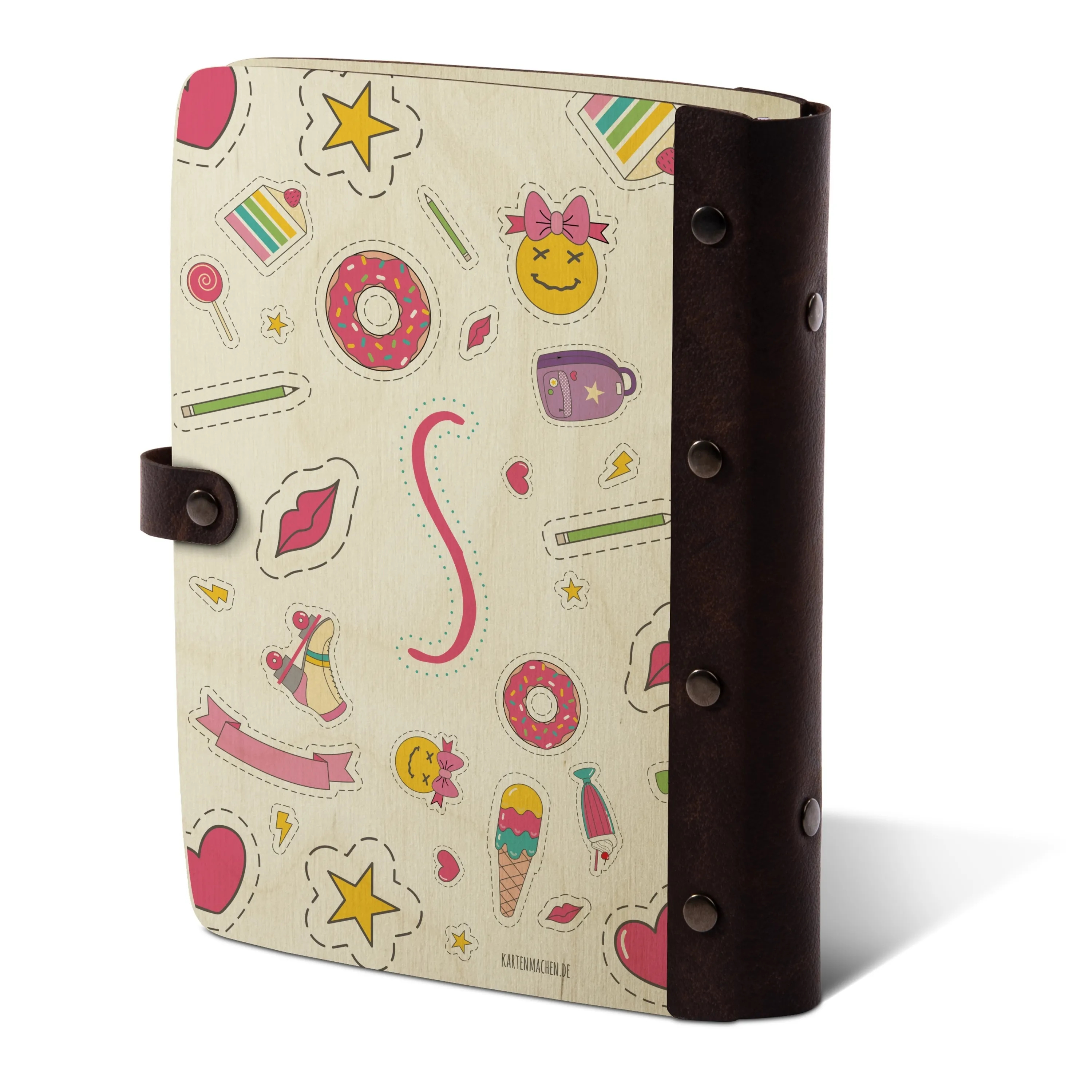 Personalisiertes Notizbuch / Tagebuch Birkensperrholz für Kinder - Süße Sachen