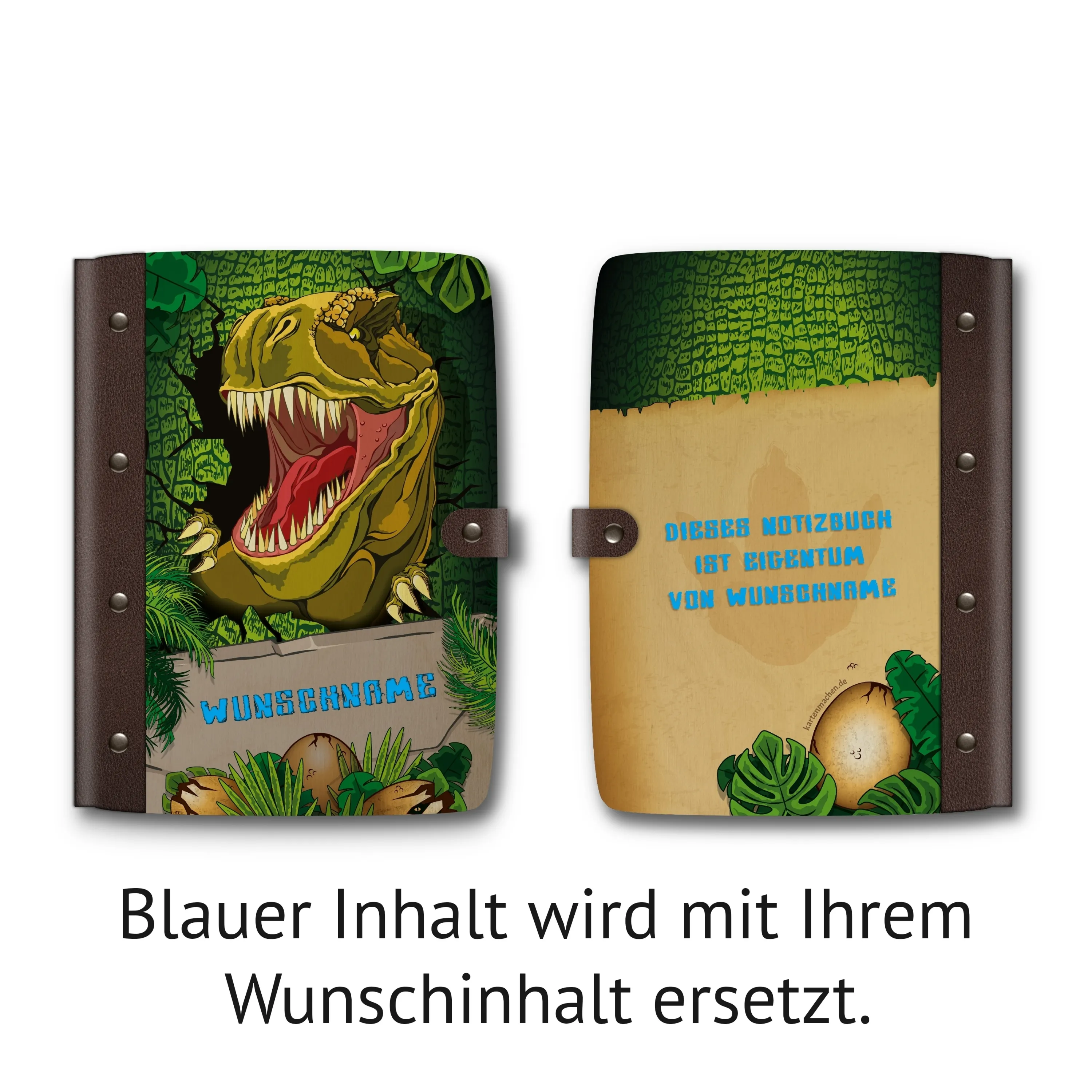 Personalisiertes Notizbuch / Tagebuch Birkensperrholz für Kinder - T-Rex