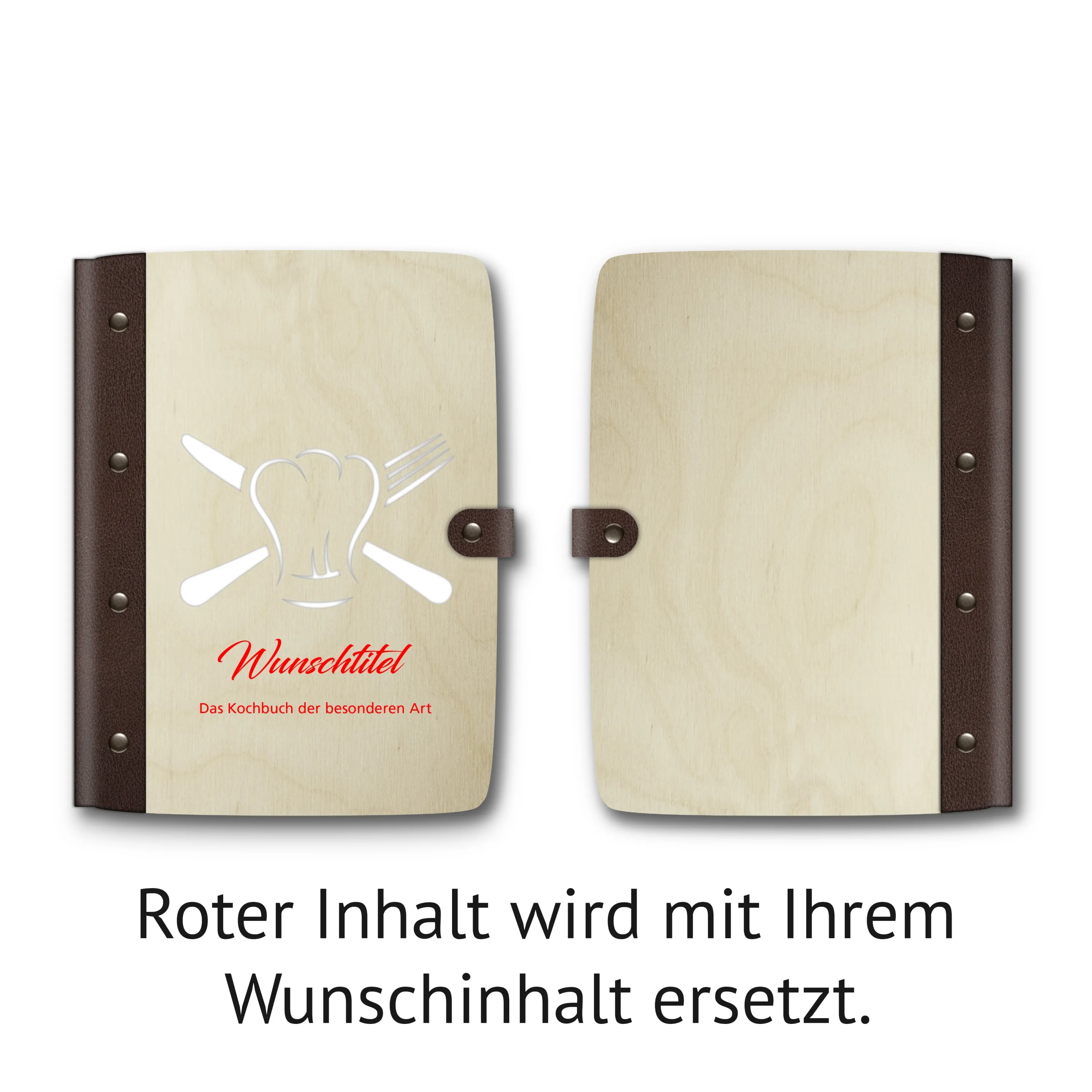 Personalisiertes Rezeptbuch Birkensperrholz mit Lederrücken - Kochbuch
