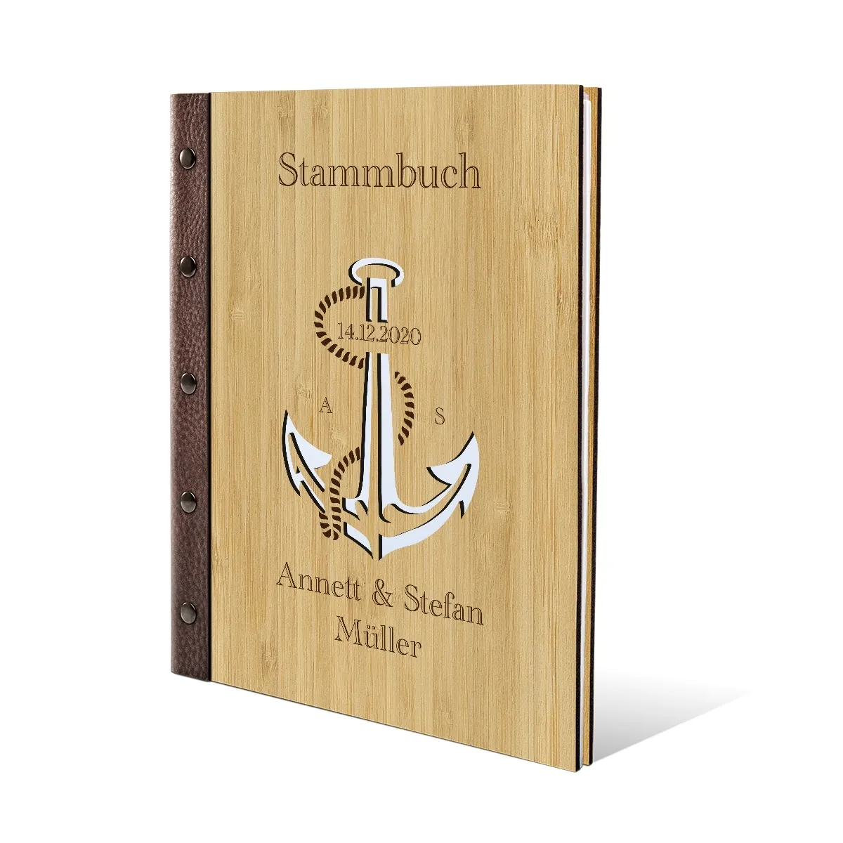 Personalisiertes Stammbuch Bambus Cover DIN A4 - Anker