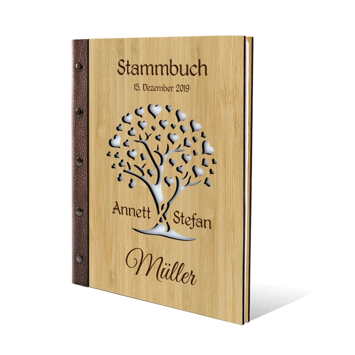 Personalisiertes Stammbuch Bambus DIN A4 - Herzbaum