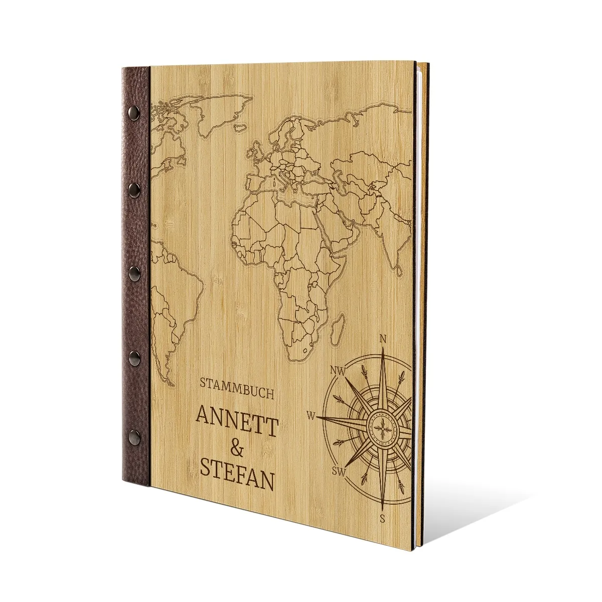 Personalisiertes Stammbuch Bambus DIN A4 - Weltkarte