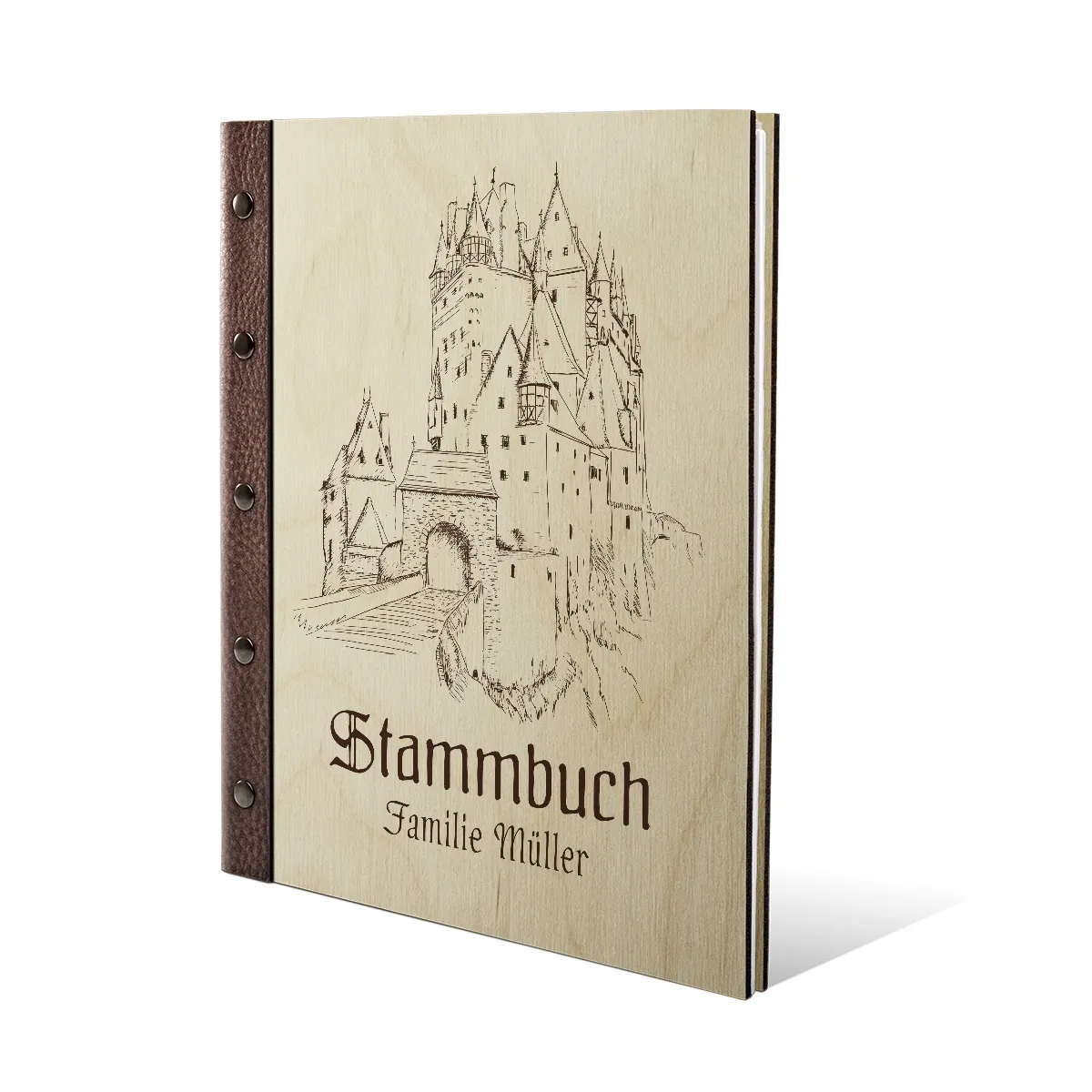 Personalisiertes Stammbuch Birkensperrholz DIN A4 - Mittelalter Burg