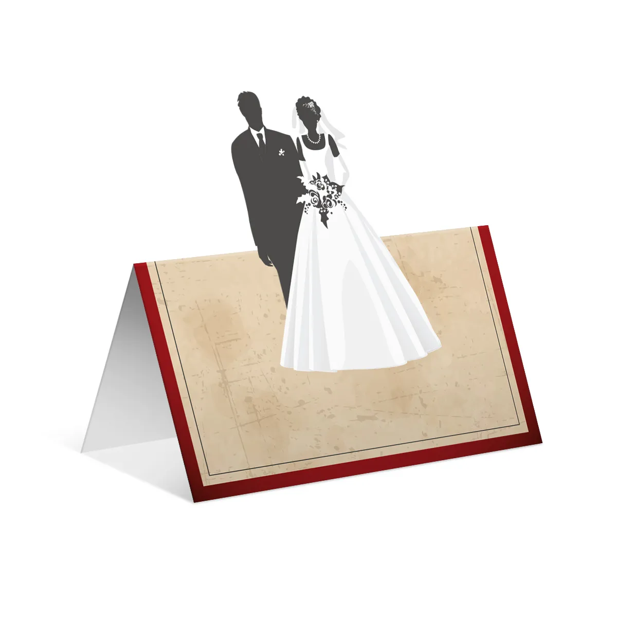 Pop Up Blanko Platzkarten - Vintage Brautpaar in Rot
