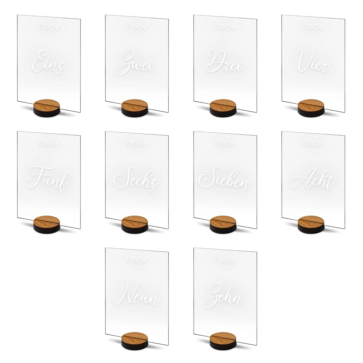 Hochzeit Tischnummern Acrylglas Rechteck Lasergravur Set - Schwungvoll Elegant