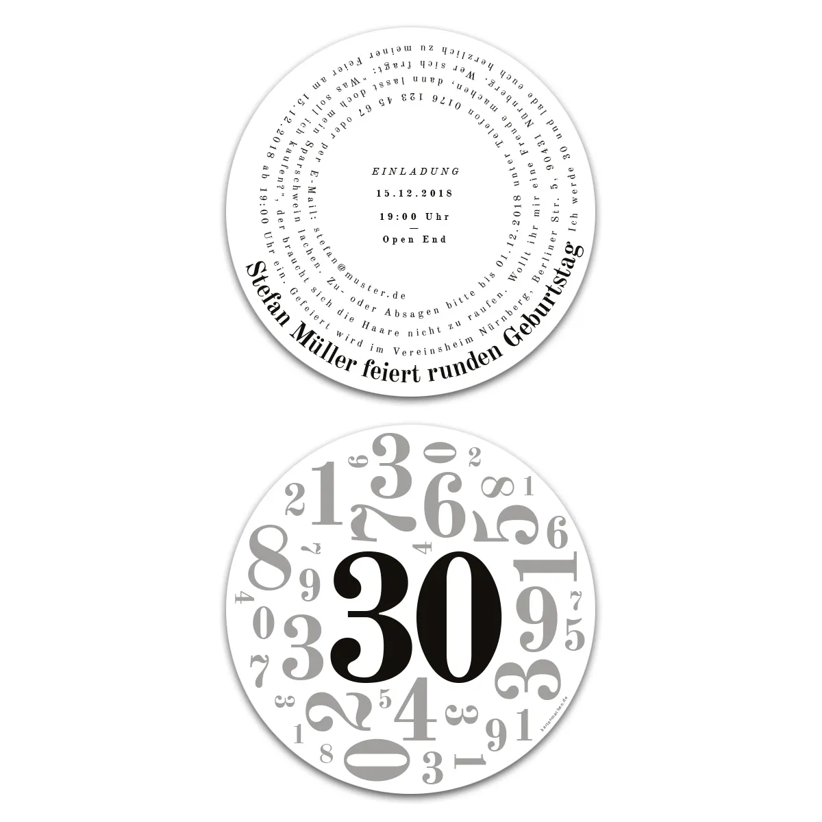 Runde Einladungen Geburtstag 30 Jahre - Zahlencollage