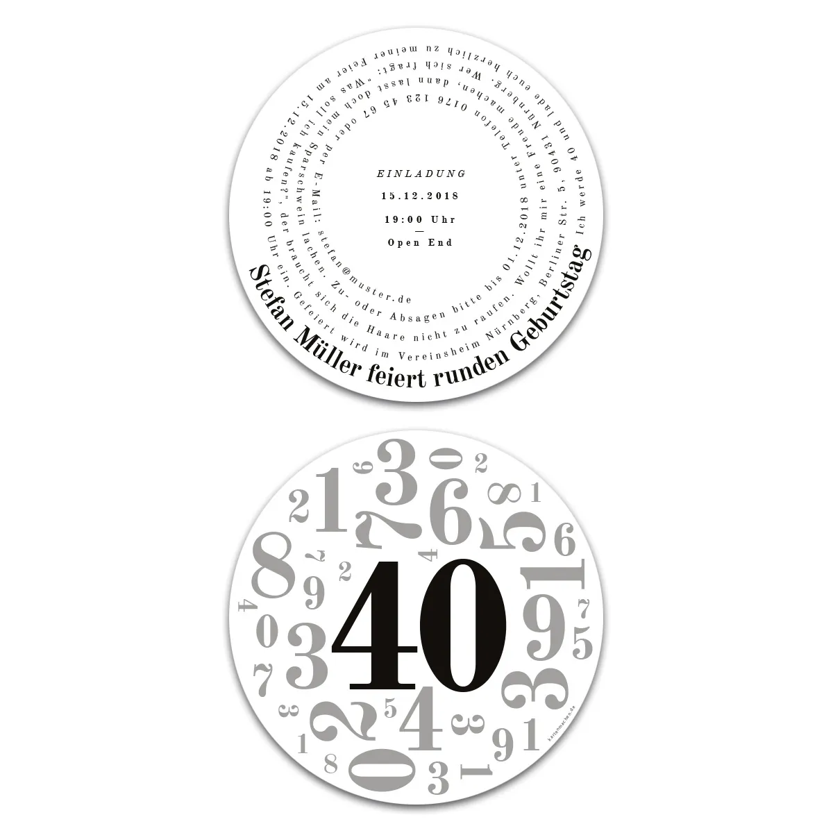 Runde Einladungen Geburtstag 40 Jahre - Zahlencollage