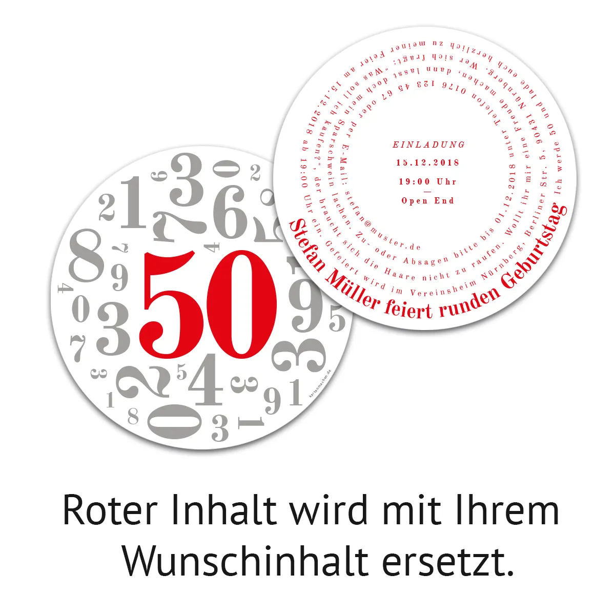 Runde Einladungen Geburtstag 50 Jahre - Zahlencollage