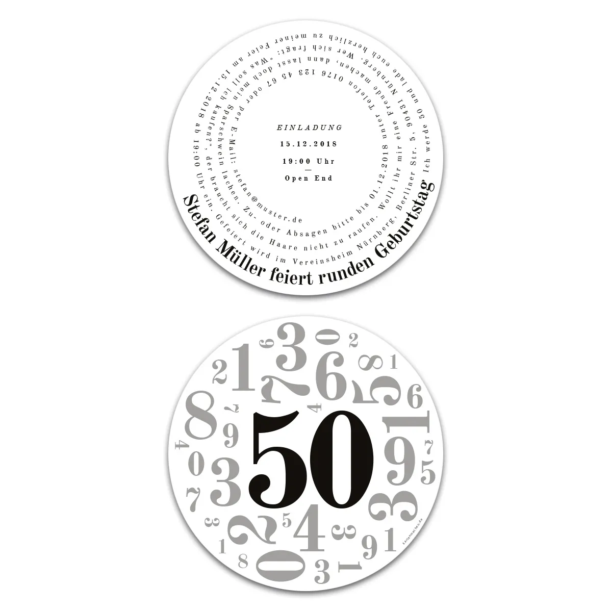 Runde Einladungen Geburtstag 50 Jahre - Zahlencollage