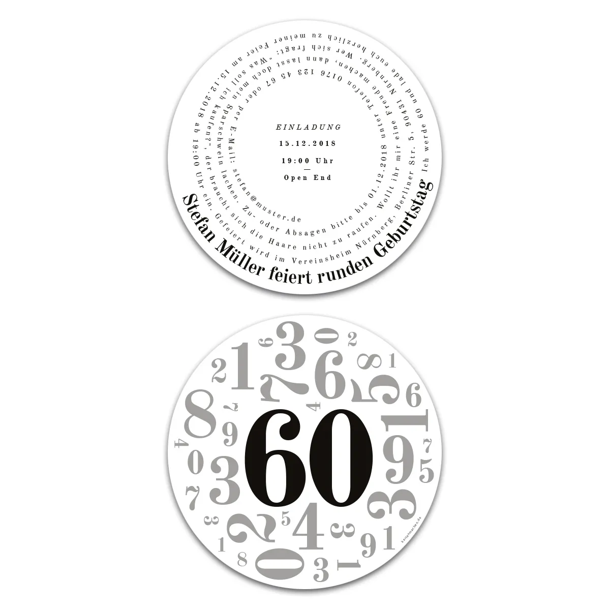 Runde Einladungen Geburtstag 60 Jahre - Zahlencollage