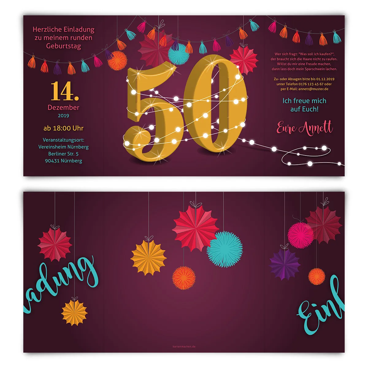Runder 50. Geburtstag Einladungen - Girlande