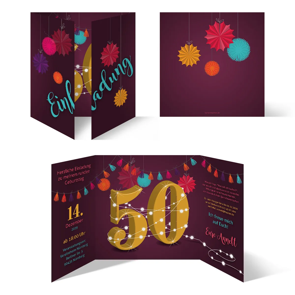 Runder 50. Geburtstag Einladungen - Girlande