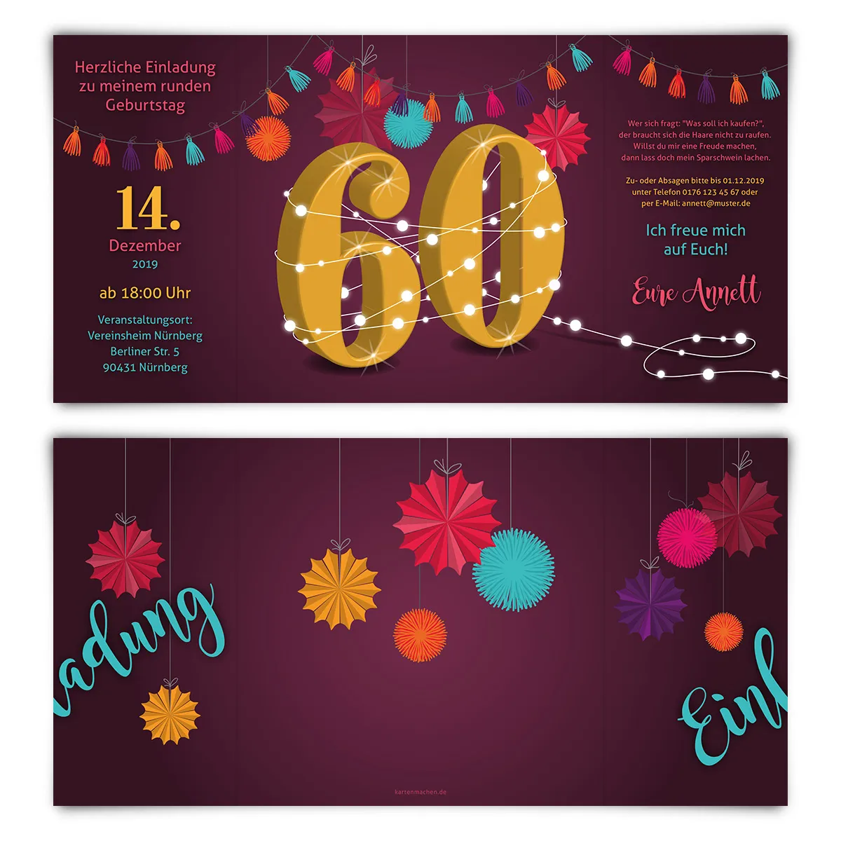 Runder 60. Geburtstag Einladungen - Girlande