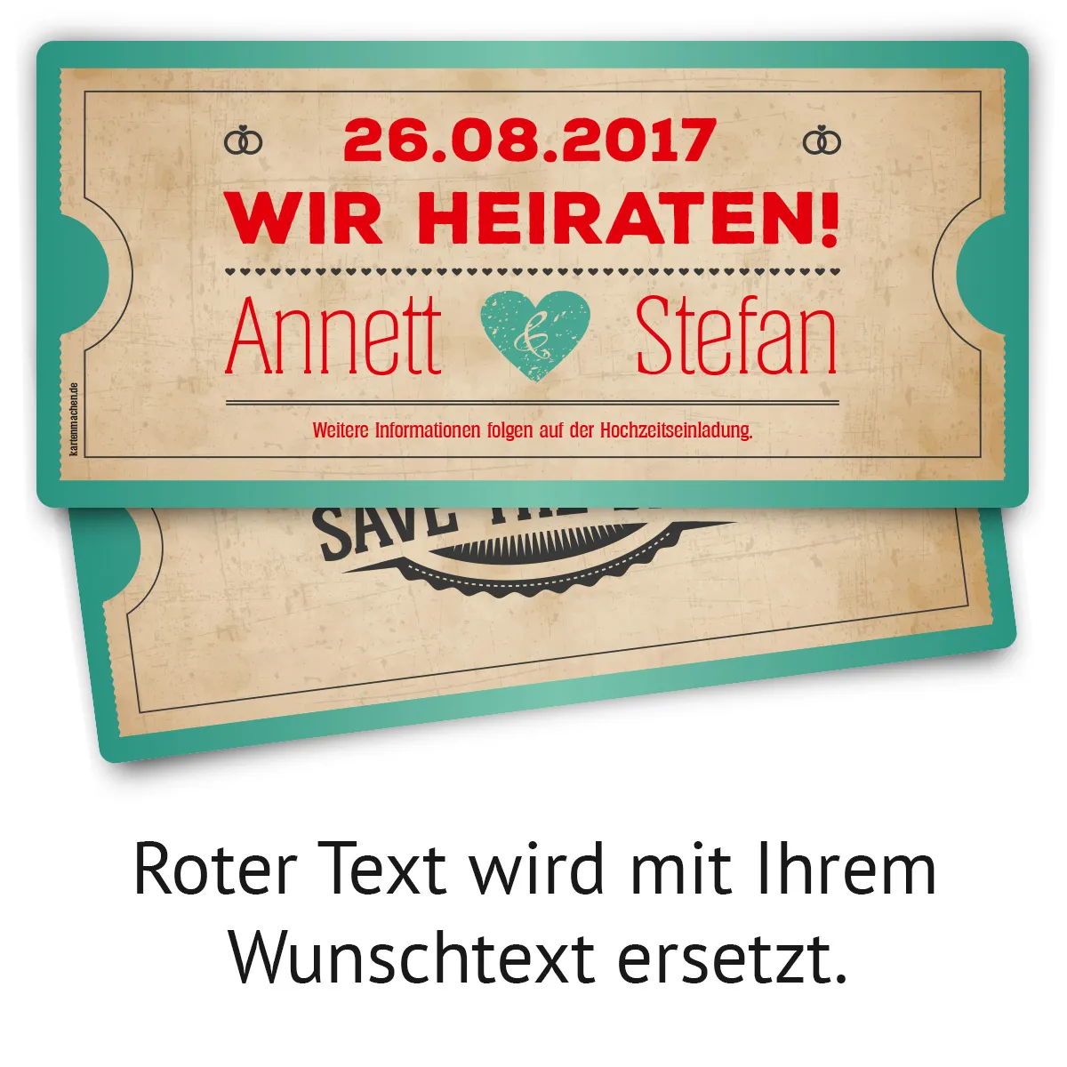 Save the Date Karten zur Hochzeit - Vintage Herz in Mintgrün