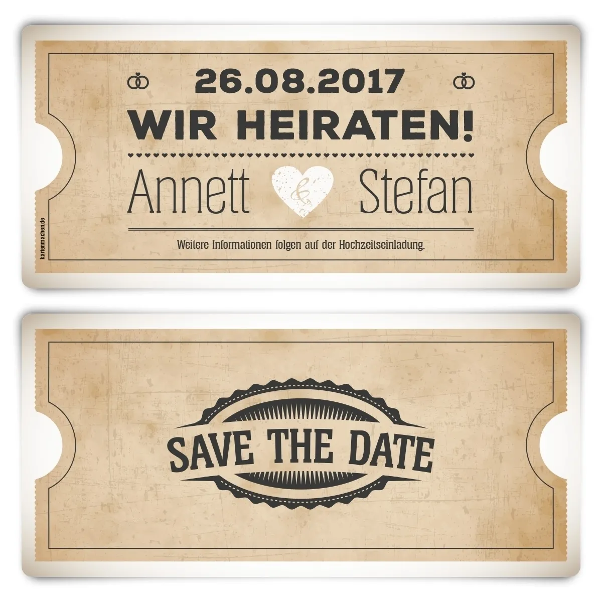 Save the Date Karten zur Hochzeit - Vintage Herz in Weiß