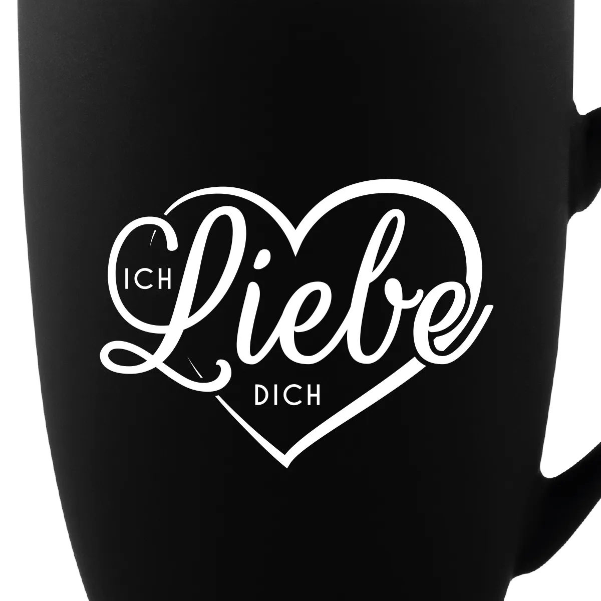 Tasse 300 ml Keramik gummiert Schwarz - Herz Ich Liebe Dich