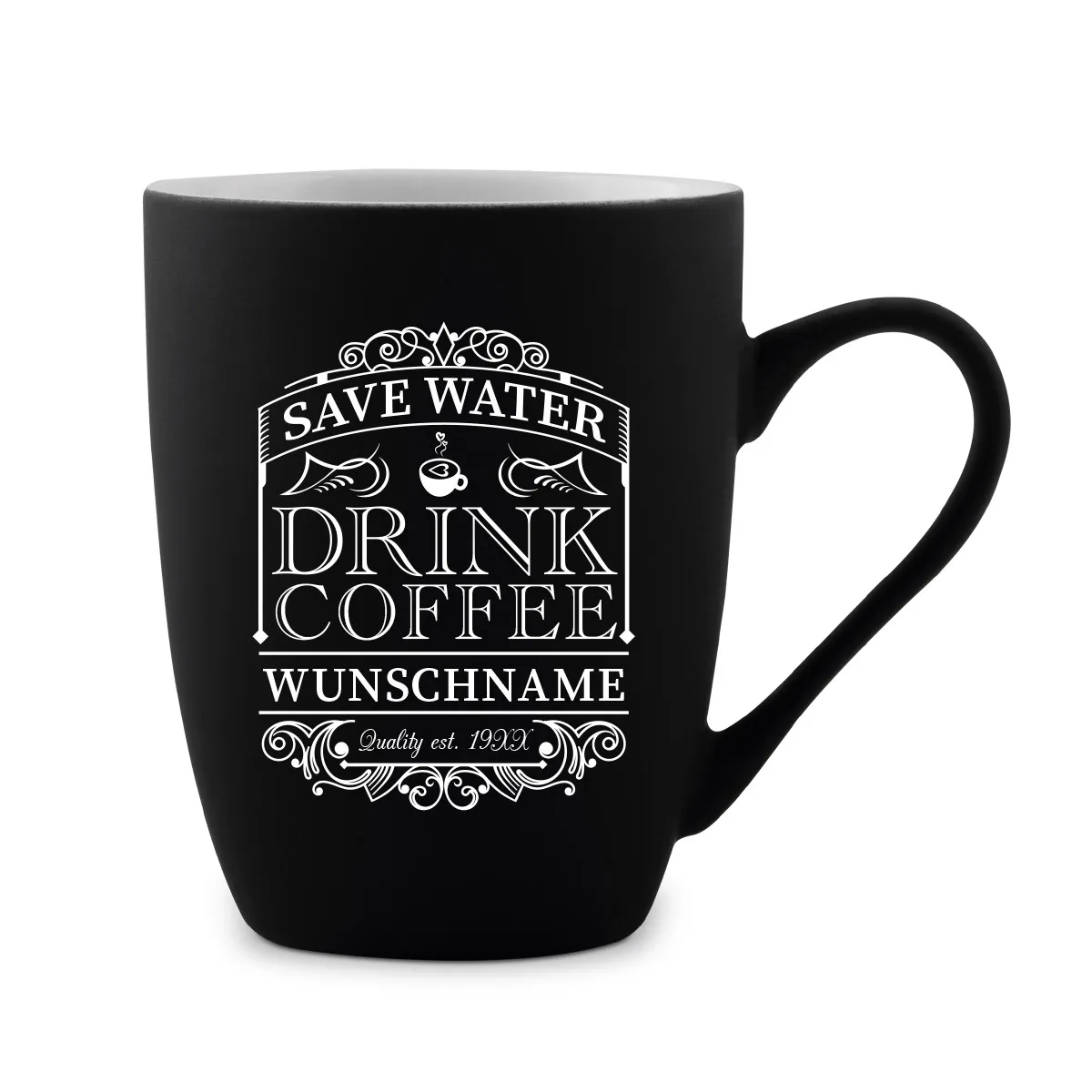 Tasse 300 ml Keramik gummiert Schwarz - Save Water Drink