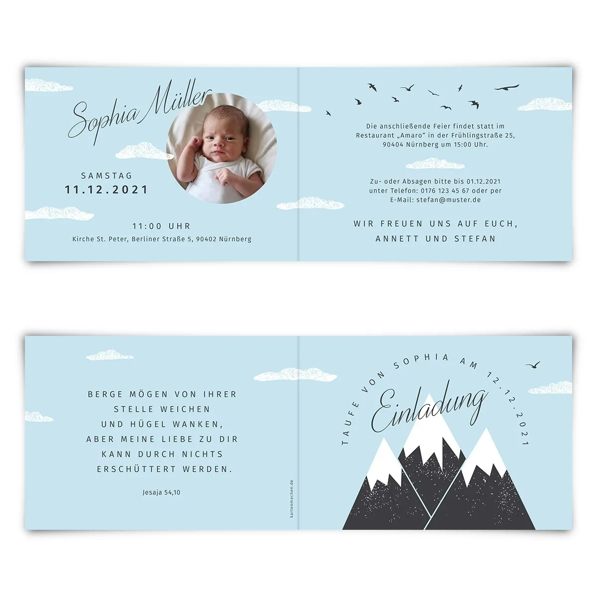 Taufe Einladungskarten - Blaue Berge