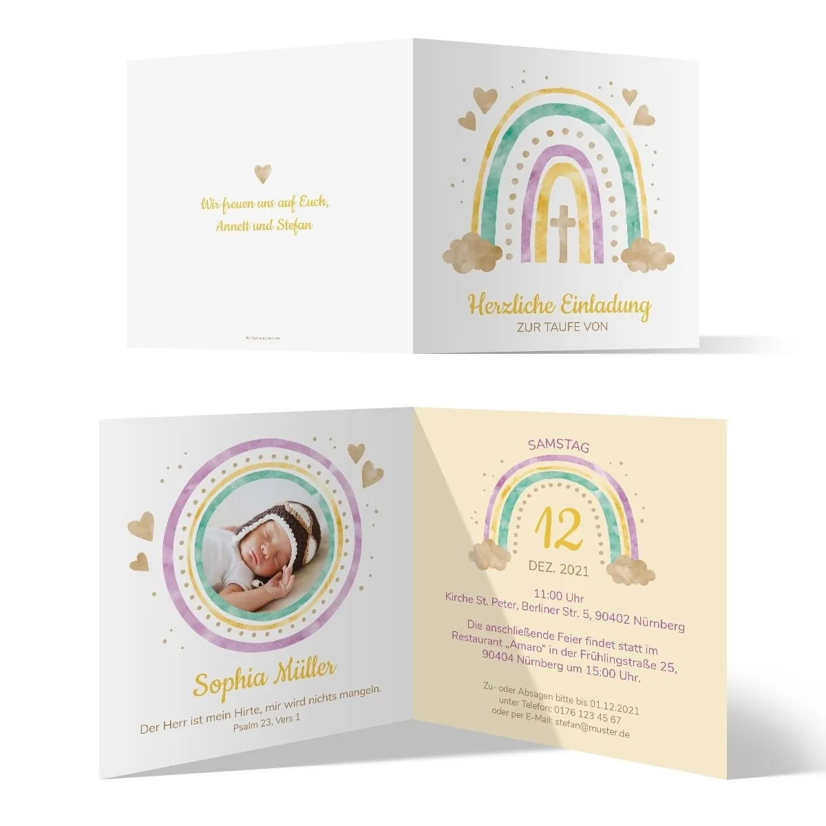 Taufe Einladungskarten - Regenbogen Tor