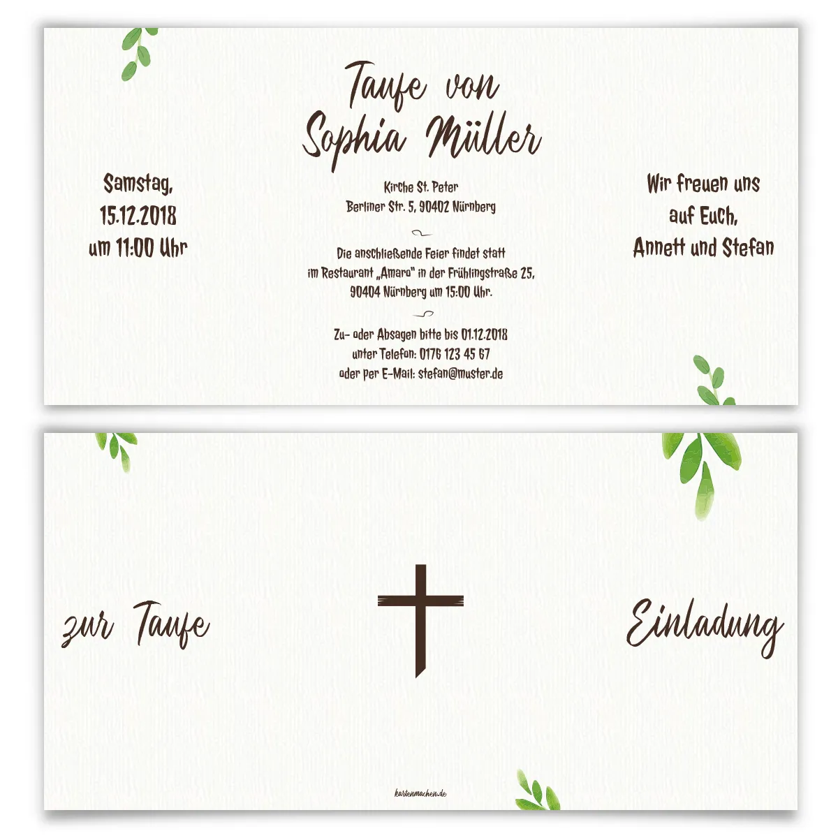 Taufe Einladungskarten - Wachsende Blätter