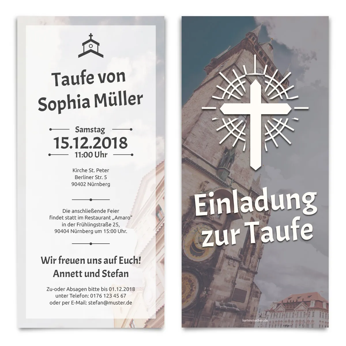Taufkarten Einladung - Imposante Kirche