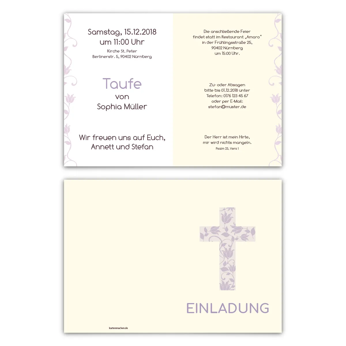 Taufkarten Einladung - Rosenkreuz