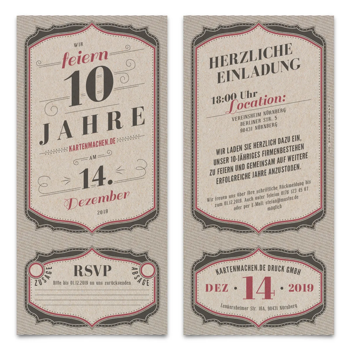 Ticket Einladungskarten Firmenjubiläum - Vintage Letterpress