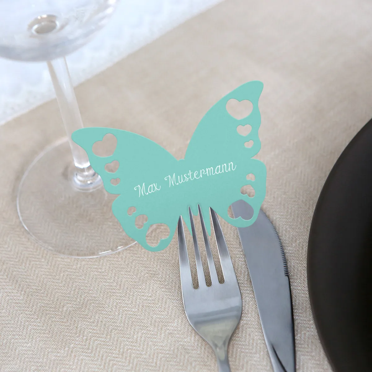 Tischkarten zur Hochzeit als Schmetterling - Mintgrün