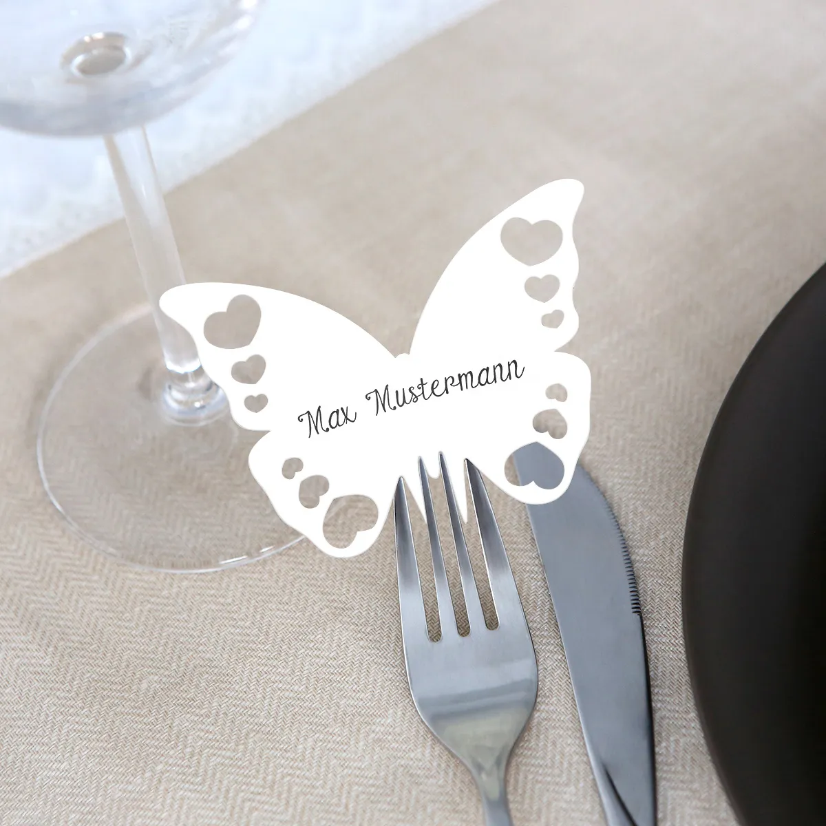 Tischkarten zur Hochzeit als Schmetterling - Weiß