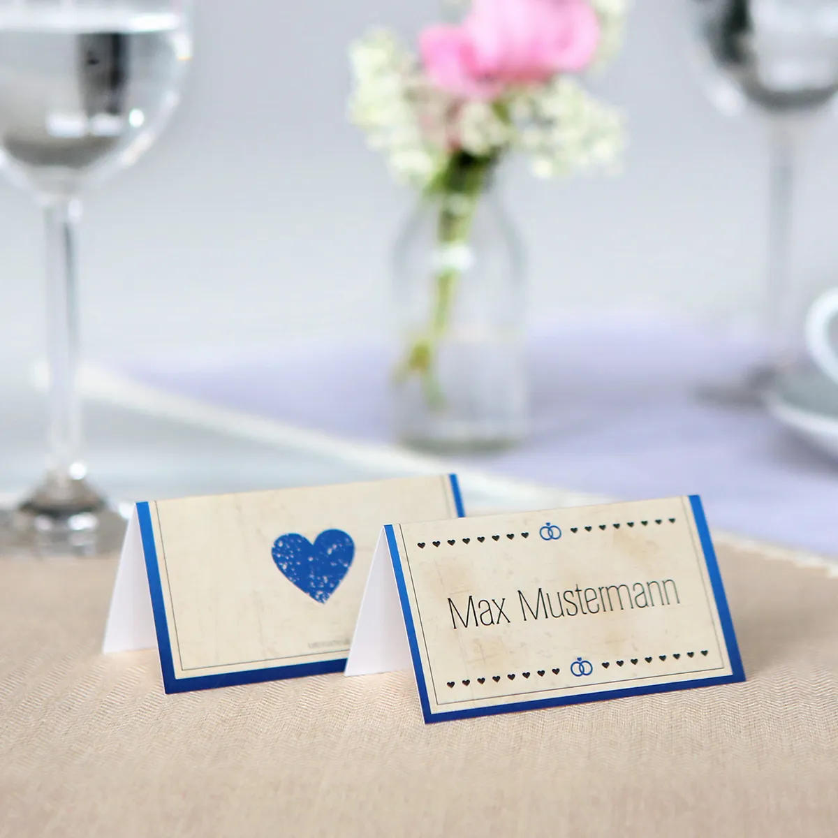Tischkarten zur Hochzeit - Vintage Herz in Blau
