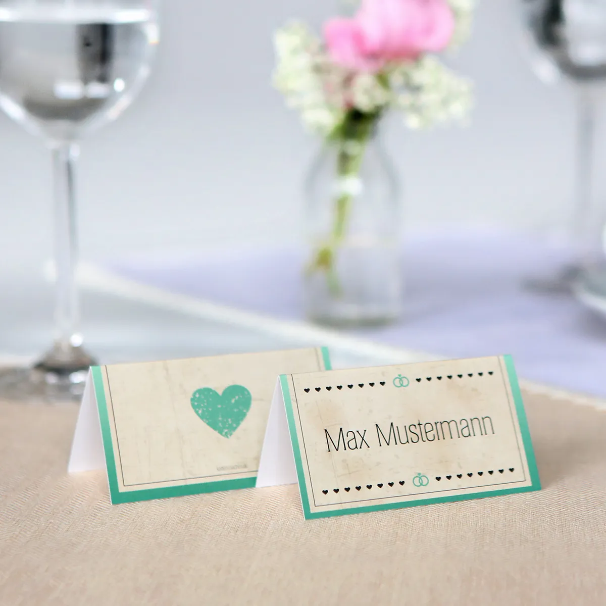 Tischkarten zur Hochzeit - Vintage Herz in Mintgrün