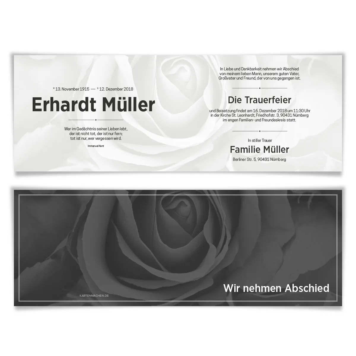 Trauerkarten - Schwarz-Weiß Rose