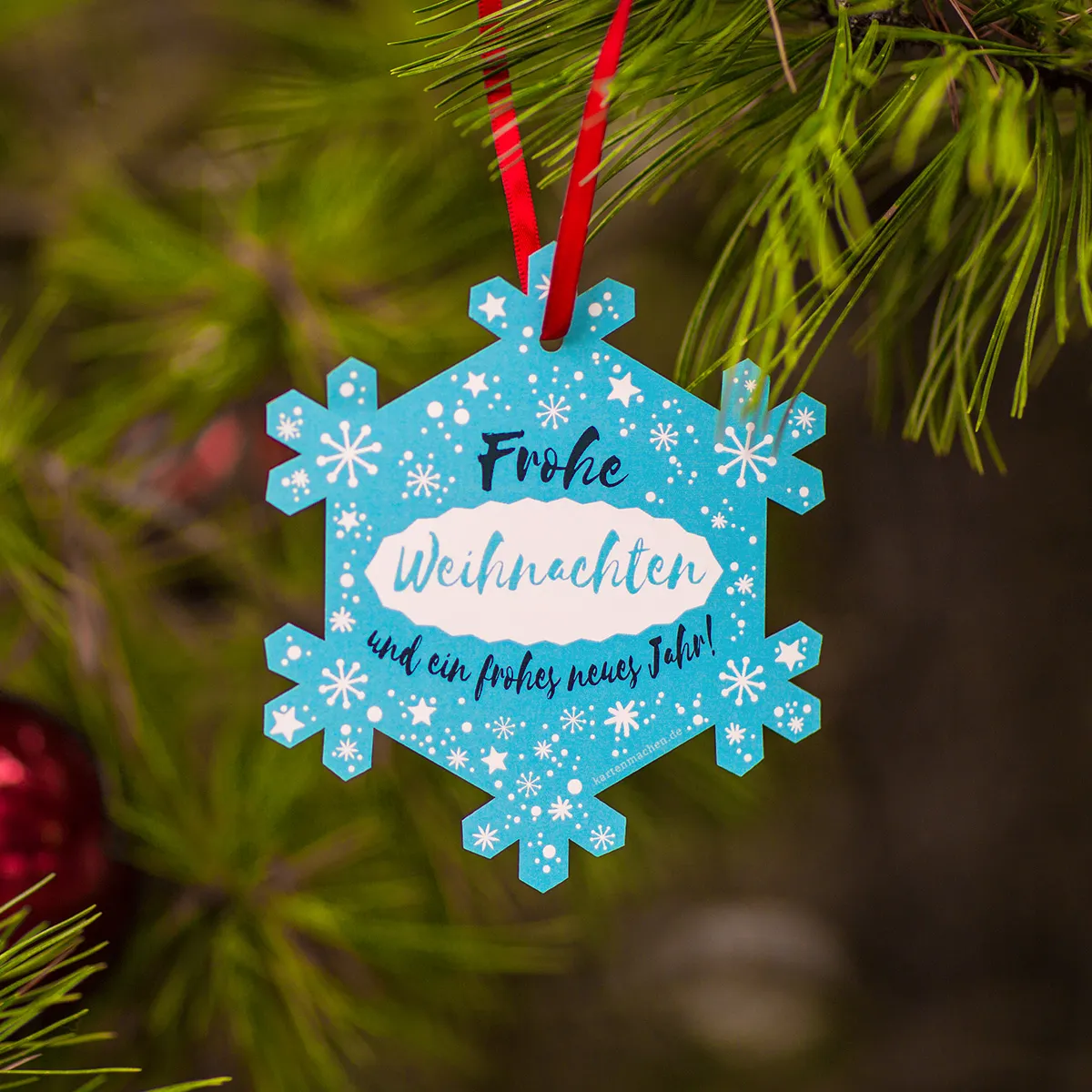 Weihnachtsdeko Grußkarten - Schneeflocke Schlicht in Blau