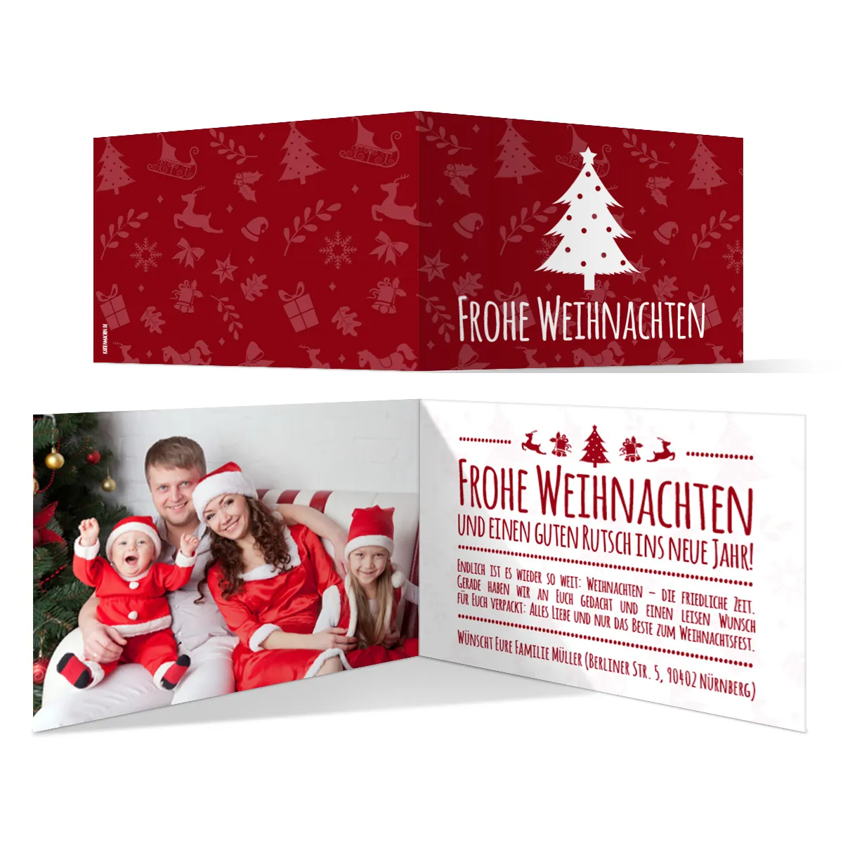 Weihnachtskarten - Fotoklappkarte Weihnachtsbaum in Rot