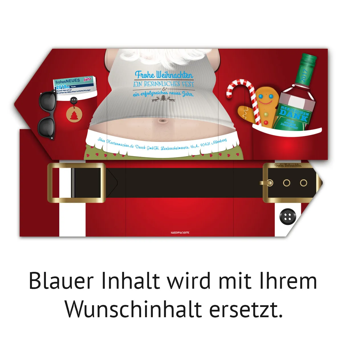 Witzige Firmen Weihnachtskarten Lasergeschnitten - Weihnachtsmann Wickelfalz