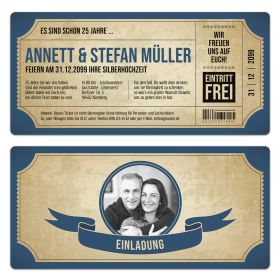 Silberhochzeit Hochzeitseinladungen - Vintage Brautpaar Blau