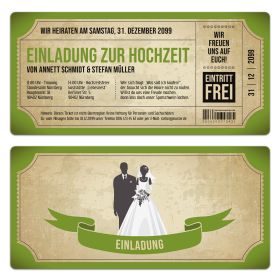 Hochzeitskarten - Vintage Brautpaar in Grün