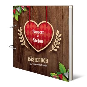 Personalisiertes Holzcover Hochzeit Gästebuch - O'zapft is in Rot