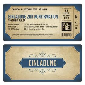 Konfirmation Einladungskarten - Vintage Eintrittskarten in Blau