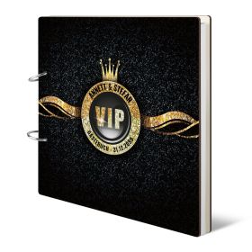 Personalisiertes Holzcover Hochzeit Gästebuch - VIP Gold
