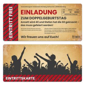 Doppelgeburtstag Eintrittskarte Einladungen - Party / Vintage