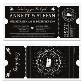 Hochzeit Einladungen - Schwarz-Weiß Ticket schwarze Version