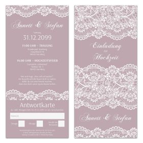 Hochzeitseinladungen mit Antwortkarte - Spitze in Lila