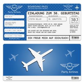 Geburtstag Einladungskarte mit  Abrissstreifen - Flugticket