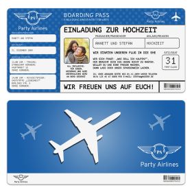 Hochzeit Einladungskarte mit  Abrissstreifen - Flugticket