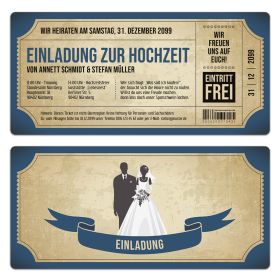 Hochzeitskarten - Vintage Brautpaar in Blau